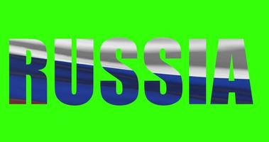 Russland Land Beschriftung Wort Text mit Flagge winken Animation auf Grün Bildschirm 4k. Chroma Schlüssel Hintergrund video