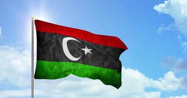 Libya politics and news, national flag on sky background footage video