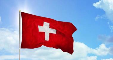 schweiz politik och Nyheter, nationell flagga på himmel bakgrund antal fot video