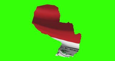 Paraguay country shape outline on green screen with national flag waving animation video