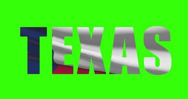 Texas estado nombre en verde pantalla animación. Estados Unidos estado bandera ondulación video