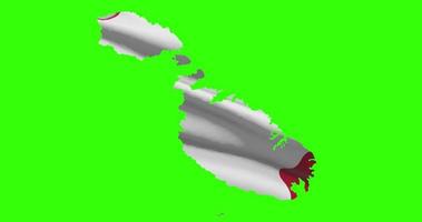 Malta country shape outline on green screen with national flag waving animation video