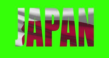 Japan country lettering word text with flag waving animation on green screen 4K. Chroma key background video