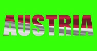 Austria country lettering word text with flag waving animation on green screen 4K. Chroma key background video