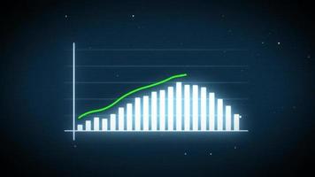 negocio infografia con creciente flecha y bar estadísticas apareciendo, simbolizando crecimiento y éxito, con falla y suave ruido digital efectos video