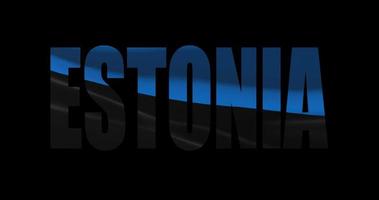 Estonia country name on transparent background. Word animation with waving national flag video