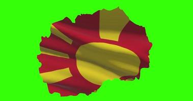 North Macedonia country shape outline on green screen with national flag waving animation video