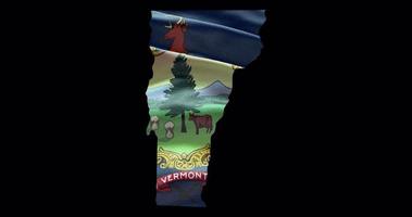 Vermont state shape outline with waving flag animation. Alpha channel graphic footage video
