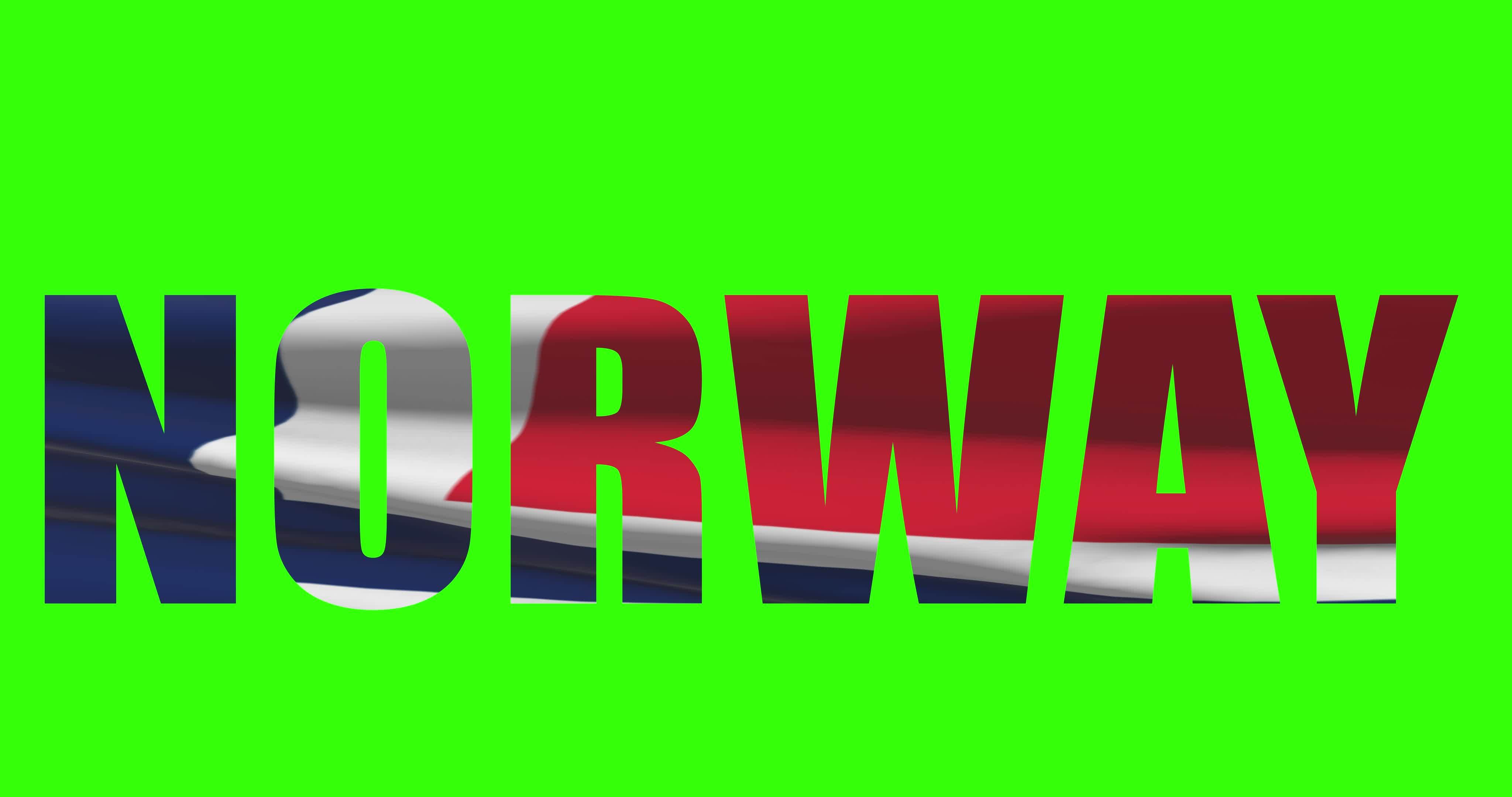 Norway country lettering word text with flag waving animation on green
