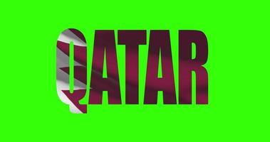 Qatar country lettering word text with flag waving animation on green screen 4K. Chroma key background video