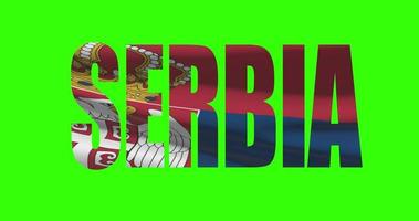 Serbia nazione lettering parola testo con bandiera agitando animazione su verde schermo 4k. croma chiave sfondo video