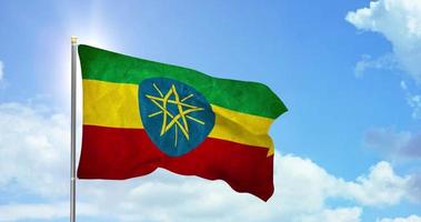Ethiopia politics and news, national flag on sky background footage video