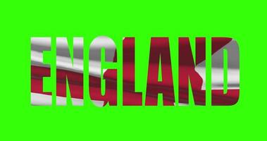 Inglaterra país letras palavra texto com bandeira acenando animação em verde tela 4k. croma chave fundo video