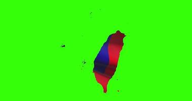 Taiwan country shape outline on green screen with national flag waving animation video