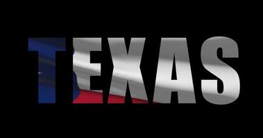 Texas estado nombre con americano bandera ondulación, alfa canal imágenes video