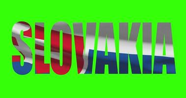 Slovakia country lettering word text with flag waving animation on green screen 4K. Chroma key background video