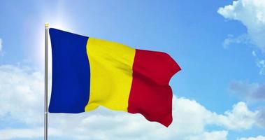 Romania politics and news, national flag on sky background footage video