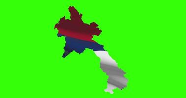 Laos country shape outline on green screen with national flag waving animation video