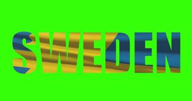 Sverige Land text ord text med flagga vinka animering på grön skärm 4k. krom nyckel bakgrund video