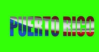 puerto rico land belettering woord tekst met vlag golvend animatie Aan groen scherm 4k. chroma sleutel achtergrond video