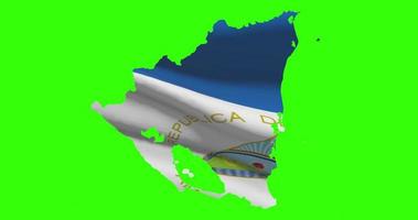 Nicaragua country shape outline on green screen with national flag waving animation video