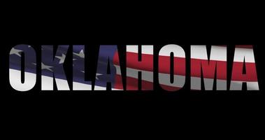 Oklahoma Zustand Name mit amerikanisch Flagge winken, Alpha Kanal Aufnahmen video