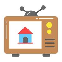 hogar dentro televisión denotando real inmuebles televisión anuncio, fácil a utilizar icono vector