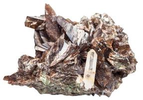 brown axinite crystals and one quartz crystal photo