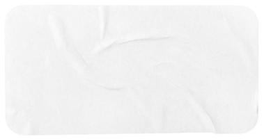 Crumpled paper sheet isolated on white background. Rectangle shape with rounded edges. Template mockup photo
