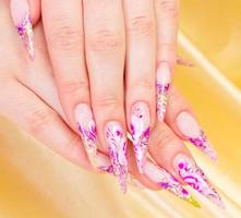 Manicure with fresh pink nail art photo