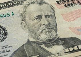 Ulysses S. Grant face on US fifty or 50 dollars bill macro photo