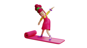3D illustration. Maid 3D cartoon character. Cheerful maid doing her chores. Maid stands on the carpet to be spread. The happy maid spread her arms out. 3D cartoon character