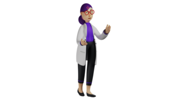 3d ilustração. inteligente médico 3d desenho animado personagem. a inteligente médico é educando pessoas. amigáveis médico dentro abraçando pose. a Boa médico estava dando a explicação com uma sorriso. 3d desenho animado personagem png