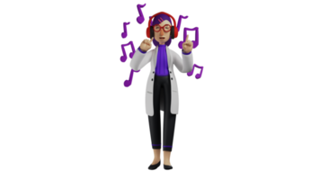 3D Illustration. Cheerful Doctor 3D Cartoon Character. The doctor is enjoying his rest time. The funny doctor danced while listening to music in the headset. 3D cartoon character png