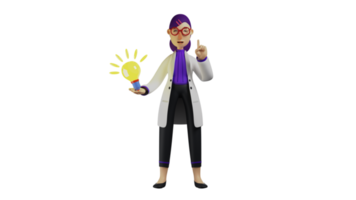 3D Illustration. Smart Doctor 3D Cartoon Character. Smart doctor gets a new idea. The doctor pointed up. The doctor smiled sweetly and equipped with a light symbol. 3D cartoon character png