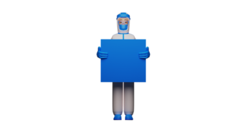 3D illustration. Paramedic 3D Cartoon Character. Diligent paramedic. The paramedic smiled and carried a large blue board. The paramedic will explain something. 3D cartoon character png