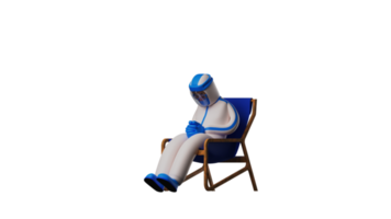 3d ilustración. cansado paramédico 3d dibujos animados personaje. el paramédico es sentado y mirando abajo. cansado paramédico a trabajo tomando un descanso. paramédicos sensación muy triste. 3d dibujos animados personaje png