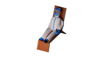 3D illustration. Sleeping Paramedic 3D Cartoon Character. The paramedic rest while closing his eyes on the lounger. The paramedic sleeps clutching a vial of medicine in his hand. 3d cartoon character png