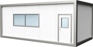 Isometric view of white mobile office buildings or container site office for construction site. Portable house and office cabins, 3D rendering, mock up png