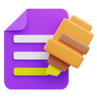 3d render illustration of highlighter icon, office material png