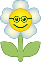 Flower emoticon. Flower cartoon character with face. PNG with transparent background