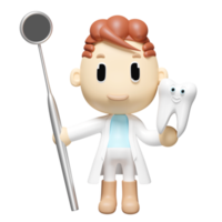 3d miniature cartoon character dentist hands hold dentist mirror, dental molar isolated. check for cavities, dental examination of the dentist, health of white teeth, oral care, 3d render png