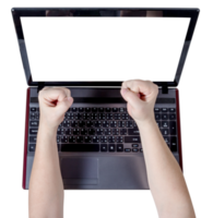 fists handful strong on laptop isolated png