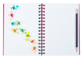 closeup open note book with pencil  isolated png