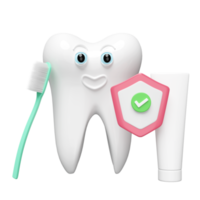 3d dental molar dientes modelo icono con cepillo de dientes, pasta dental tubo, proteger cheque aislado. diente decaer prevención, salud de blanco dientes, oral cuidado, 3d hacer ilustración