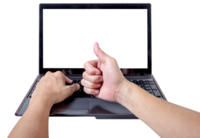 thumbs up with empty laptop screen isolated png