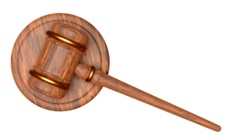 3d wooden judge gavel, hammer auction with stand isolated. law, justice system symbol concept, 3d render illustration, top view png
