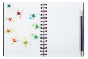 closeup open note book with pencil  isolated png