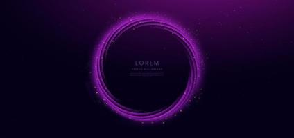 3D purple circles layer on dark purple background with lighting effect sparkle. Luxury style template design. vector