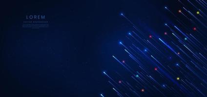 Abstract technology futuristic glowing blue light lines diagonal on dark blue background. vector